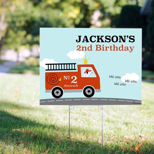 Personalized Kids Birthday Firetruck Yard Sign