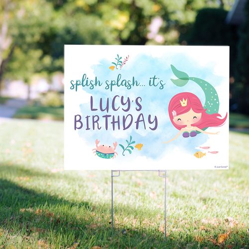 Personalized Kids Birthday Watercolor Mermaid Yard Sign