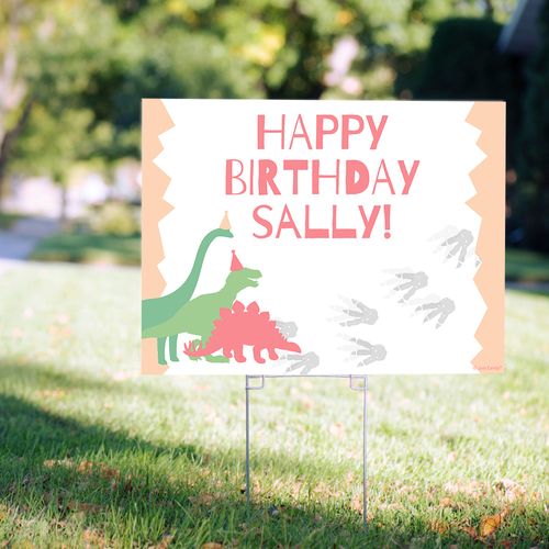 Personalized Kids Birthday Pink Dino Yard Sign