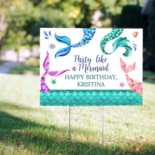 Personalized Kids Birthday Mermaid Yard Sign