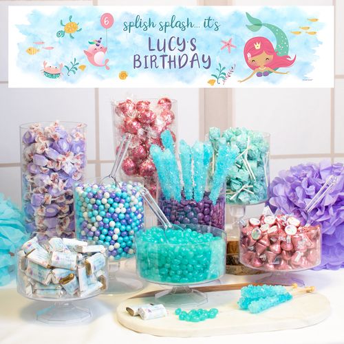 Personalized Mermaid Birthday Deluxe Candy Buffet - Watercolor Mermaid