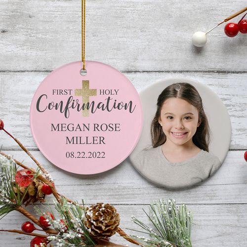 Holy Confirmation Pink Photo Ornament