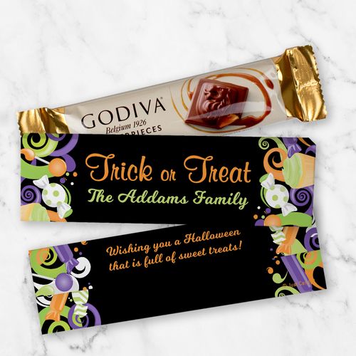 Personalized Halloween No Tricks Just Treats Godiva Mini Masterpiece Chocolate Bar in Gift Box