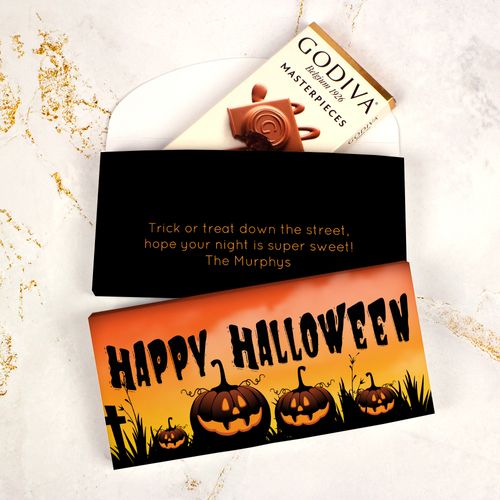 Deluxe Personalized Halloween Jack-O'-Lanterns Godiva Chocolate Bar Gift Box