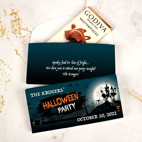 Deluxe Personalized Halloweeen Spooky Invite Godiva Chocolate Bar Gift Box