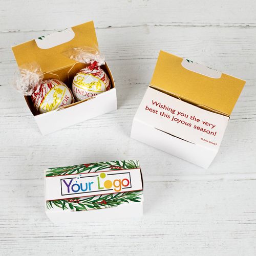 Personalized Add Your Logo Winter Greenery Lindt Truffle Box - 2 pcs