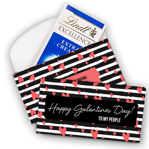 Deluxe Personalized Valentine's Day Heart Stripes Lindt Chocolate Bar in Gift Box (3.5oz)
