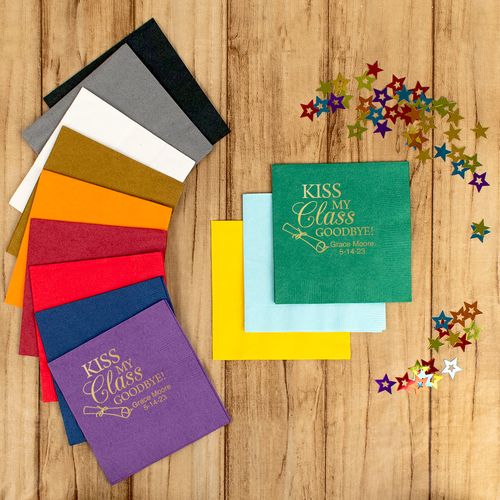 Personalized Graduation Kiss My Class Goodbye Metallic 3-Ply Traditional Beverage Napkins