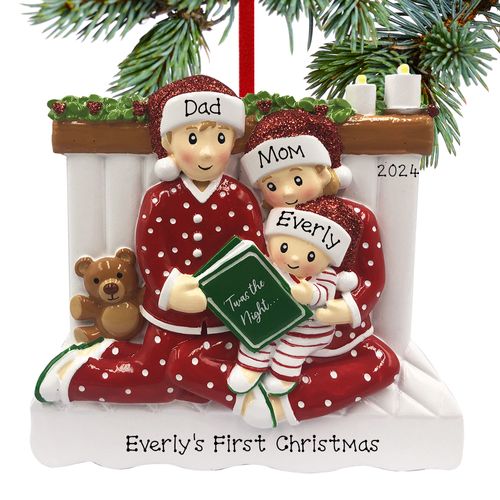 Reading in Bed Family of 3 Ornament