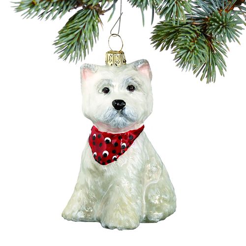 Glass West Highland Terrier Puppy with Bandana Ornament