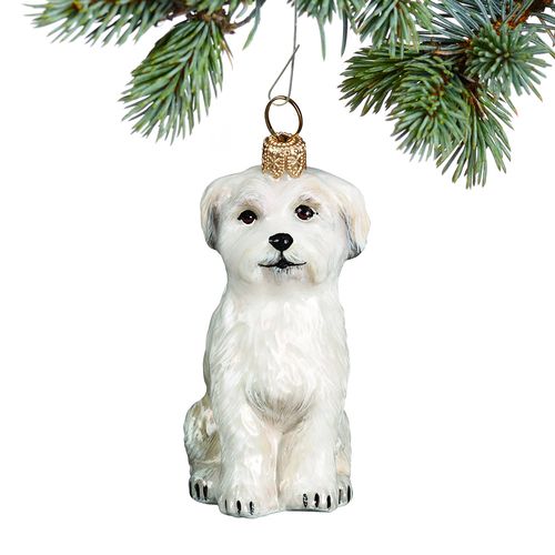 Glass Maltese Sitting Puppy Cut Ornament