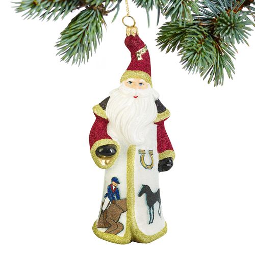 Glass Equestrian Santa Ornament