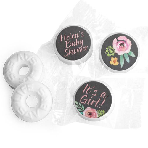 Personalized Bonnie Marcus Baby Shower Watercolor Blossom Wreath Chalkboard Life Savers Mints