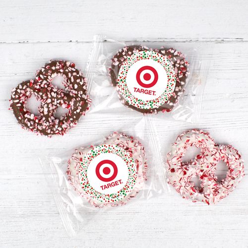 Personalized Christmas Peppermint Pretzel Twist - Add Your Logo Festive Dots