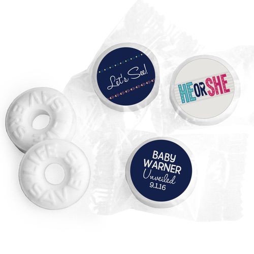 Baby Shower Personalized Life Savers Mints Gender Reveal He or She?
