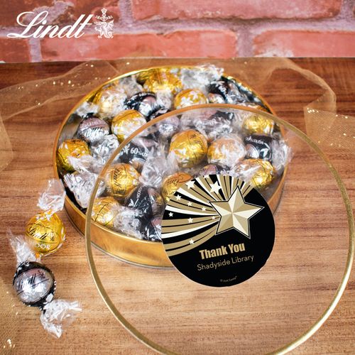 Personalized Thank You Gifts Large Plastic Tin with Lindt Truffles (20pcs) - Stars