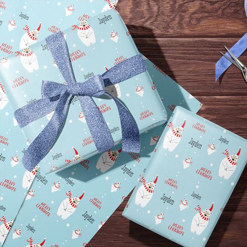 Personalized Polar Bears Christmas Wrapping Paper