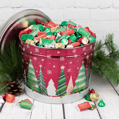 Personalized Hershey's Happy Holidays Mix Holiday Trees Tin - 8 lb