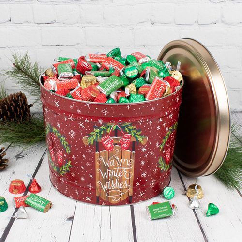 Personalized Hershey's Happy Holidays Mix Warm Wishes Tin - 8 lb
