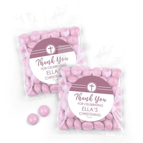 Personalized Christening Pink Cross Candy Bags with Just Candy Milk Chocolate Minis