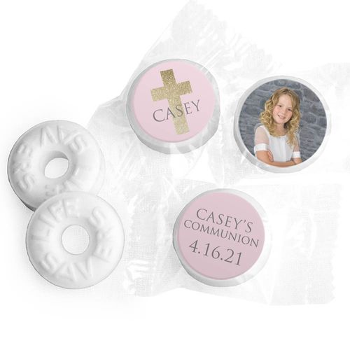 Personalized Girl First Communion Glitter Cross Life Savers Mints