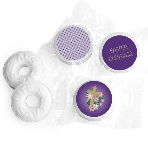 Easter Personalized Life Savers Mints Oval Cross with Lilies