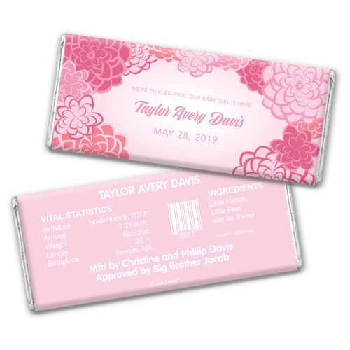 Baby Girl Announcement Personalized Chocolate Bar Wrappers Pink Flowers