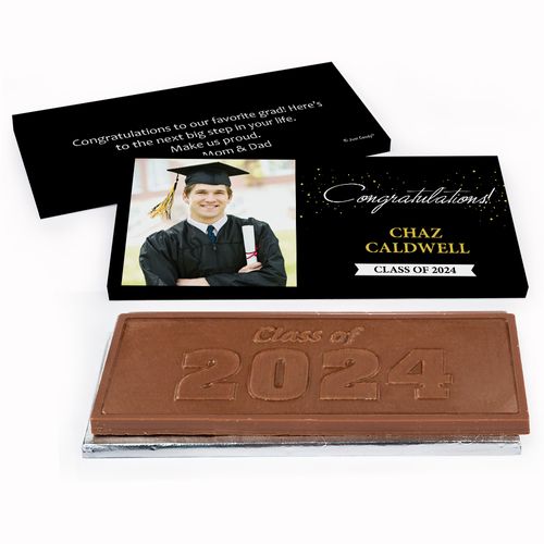Deluxe Personalized Graduation Confetti Photo Embossed Chocolate Bar in Gift Box