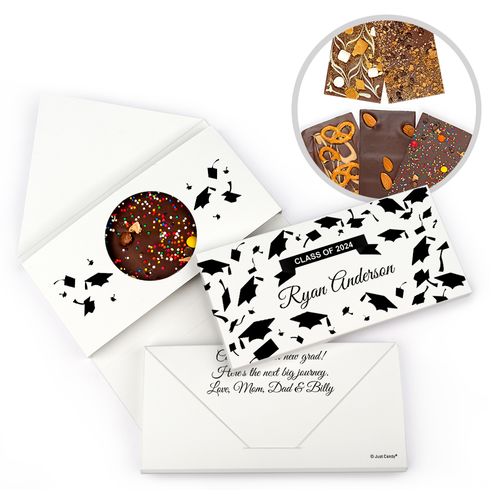 Personalized Graduation Tossed Caps Gourmet Infused Belgian Chocolate Bars (3.5oz)