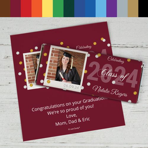 Graduation Personalized Chocolate Bar Wrappers Polaroid Photo Confetti