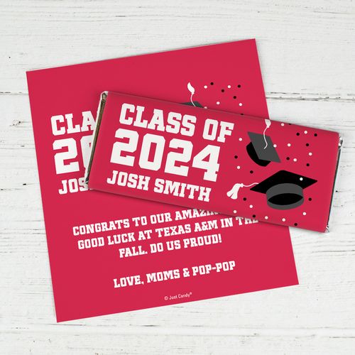 Personalized Graduation Chocolate Bar Wrappers - Grad Cap Toss