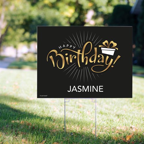 Happy Birthday Personalized Black & Gold Yard Sign