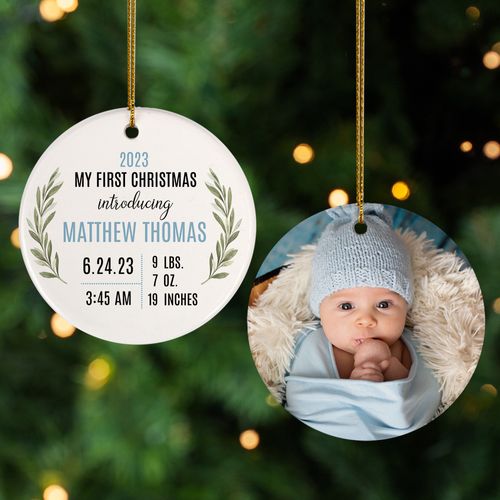 Personalized Baby Boy Birth Stats Ornament