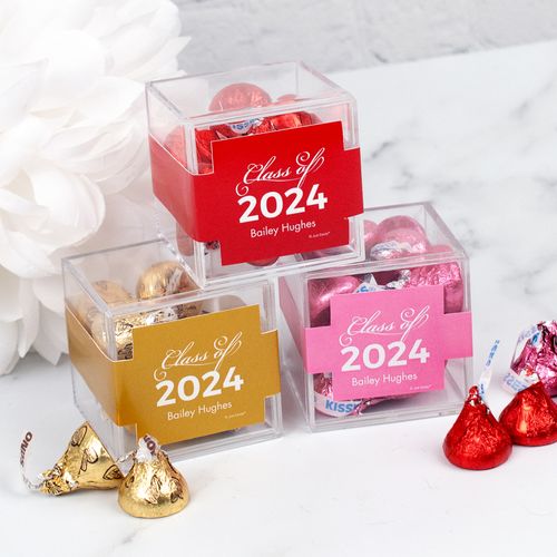 Personalized Graduation Class of JUST CANDY® favor cube with Hershey's Kisses