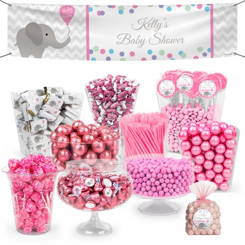 Personalized Baby Shower Pink Elephant Balloon Deluxe Candy Buffet