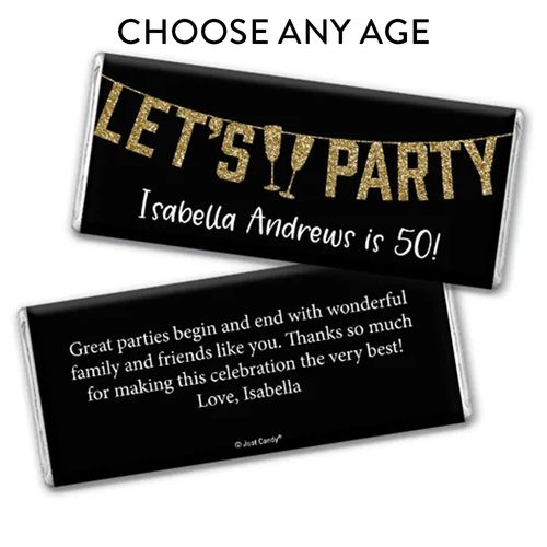 Personalized Milestone Birthday Let's Party Chocolate Bar & Wrapper