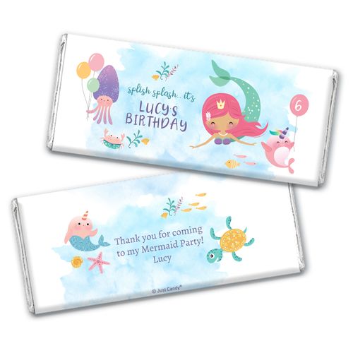 Personalized Kids Birthday Watercolor Mermaid Hershey's Milk Chocolate Bar