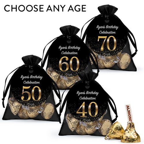 Personalized Elegant Birthday Bash Hershey's Kisses in Organza Bags with Gift Tag
