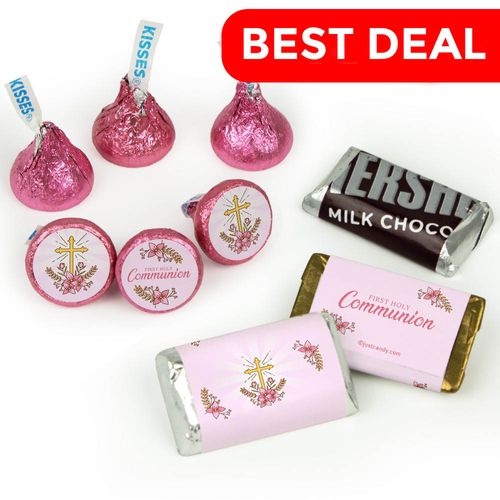 Communion Pink Candy Hershey's Kisses & Hershey's Miniatures for Party Favors