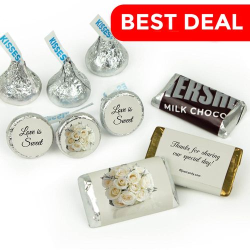 Wedding Candy Hershey's Kisses & Hershey's Miniatures for Party Favors - White Roses