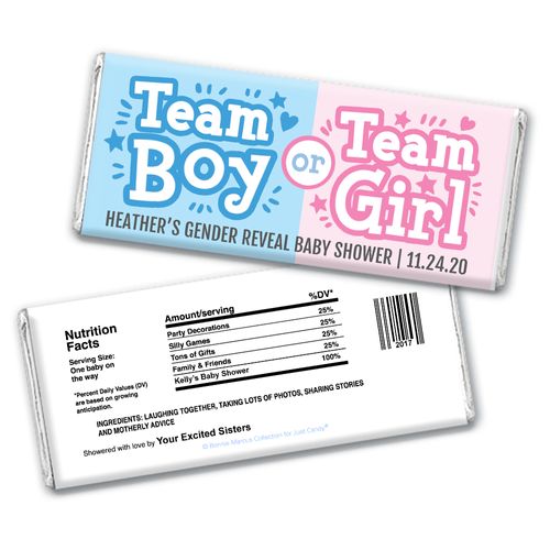 Personalized Bonnie Marcus Gender Reveal Boy or Girl Chocolate Bar & Wrapper