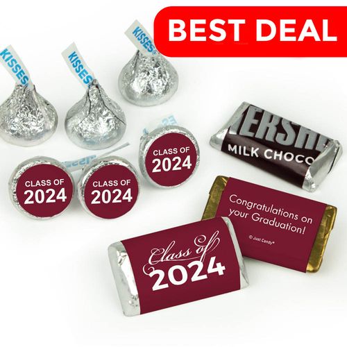 Maroon Graduation Candy Hershey's Kisses & Hershey's Miniatures for Party Favors