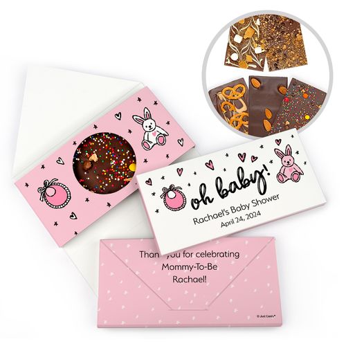 Personalized Baby Shower Pink Gourmet Infused Belgian Chocolate Bars (3.5oz) - Oh Baby