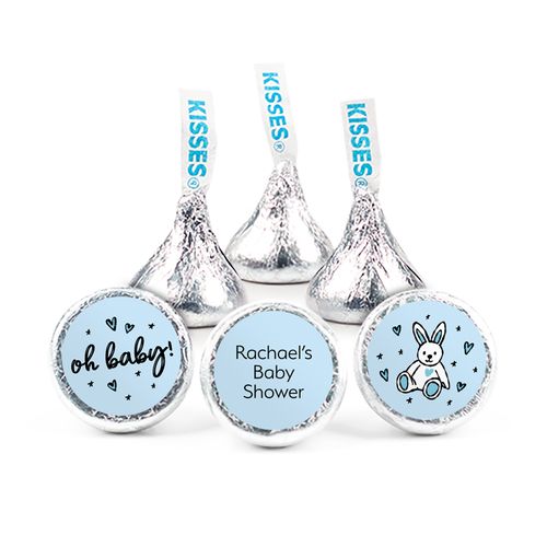 Personalized Baby Shower Blue Oh Baby 3/4" Stickers (108 Stickers)