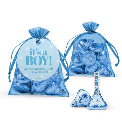 Personalized It's a Boy! Organza Bags with Hershey's Kisses