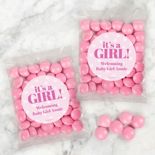 Personalized It's a Girl! Candy Bags with Just Candy Milk Chocolate Gems