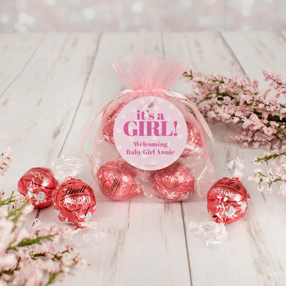 Personalized It's a Girl! Lindt Truffle Organza Bag - JustCandy.com