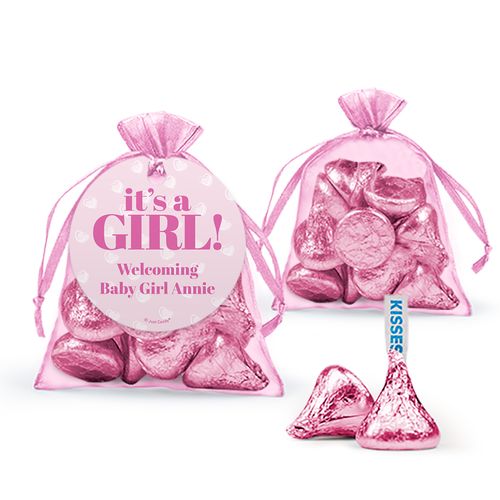 Personalized It's a Girl! Organza Bags with Hershey's Kisses