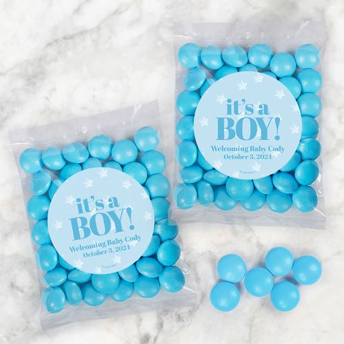 Personalized It's a Boy! Candy Bags with Just Candy Milk Chocolate Gems