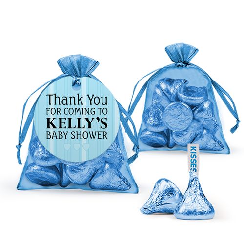 Personalized Baby Shower Stripes Organza Bags with Hershey's Kisses